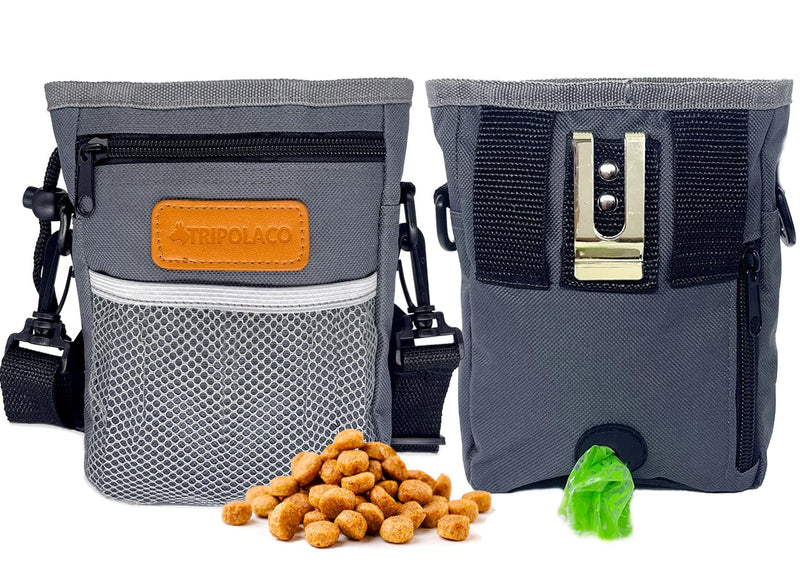 Dog Treat Pouch, Versatile Treat Pouches for Pet Training Easily Holds 2 Cups Kibble, Toys, Phone & Keys, Dog Treat Bags Training Pouch Built-in Poop Bag Dispenser for Walking, Gray Grey Bag Only - PawsPlanet Australia