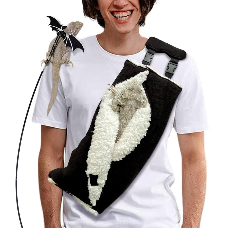 Adjustable Fluffy Bearded Dragon Sling Carrier Bag, Reptile Carrier with Leash Harness Lizard Cage Accessories for Small Animal, Kitty, Ferrets, Squirrel, Hamsters,Parrot (X-Large) - PawsPlanet Australia