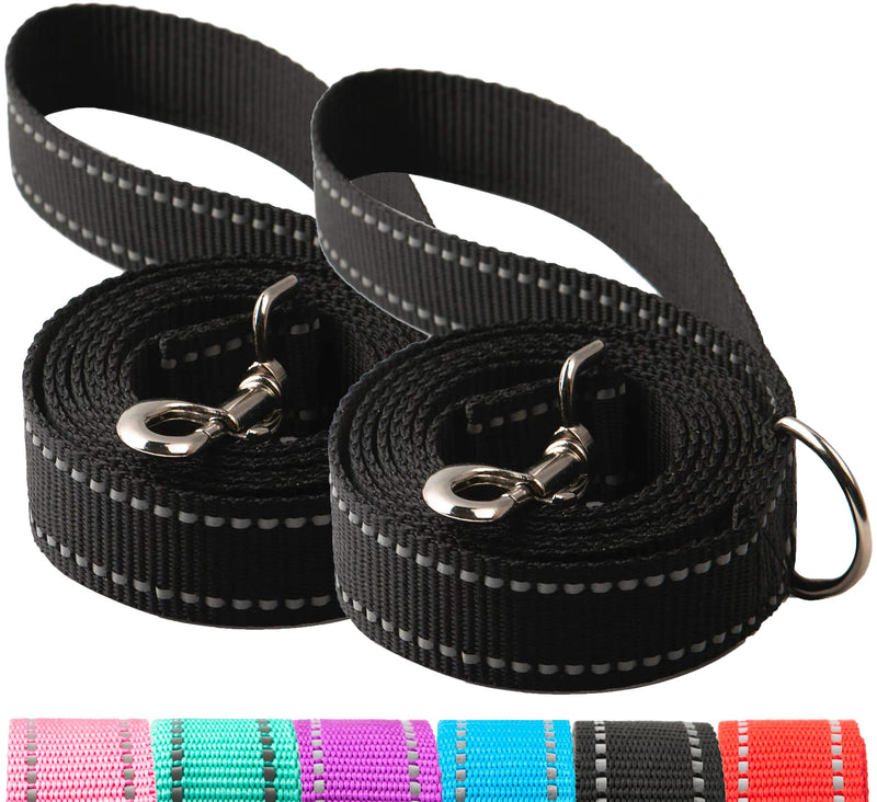 2-Pack Reflective Dog Leash 6ft - Nylon Dog Leashes for Small Dogs, Medium Dogs, Large Dogs, Puppy, Cats - 6ft Training Leash with D Ring (Black, 1" X 6FT(2-Pack)) 1" X 6FT(2-Pack) BLACK&BLACK - PawsPlanet Australia