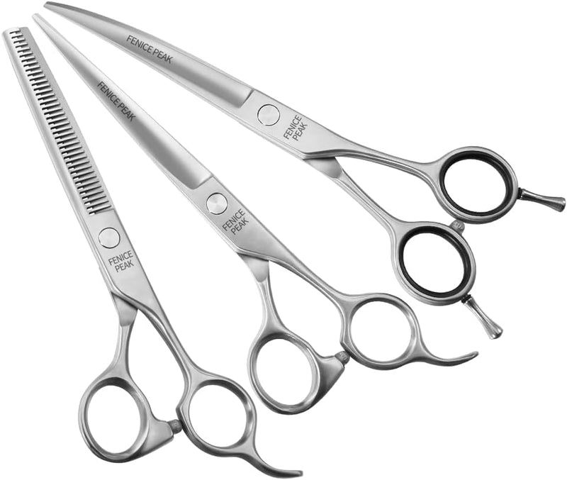 Fenice Peak 3pcs Dog Grooming Scissors Set Straight Thinning Curved Shears Stainless Steel Shears for Pet Grooming Sharp and Durable with Case Suitable for home users and Professional Groomer 6.5‘’thin+7.0‘’cut+7.0‘’curved - PawsPlanet Australia