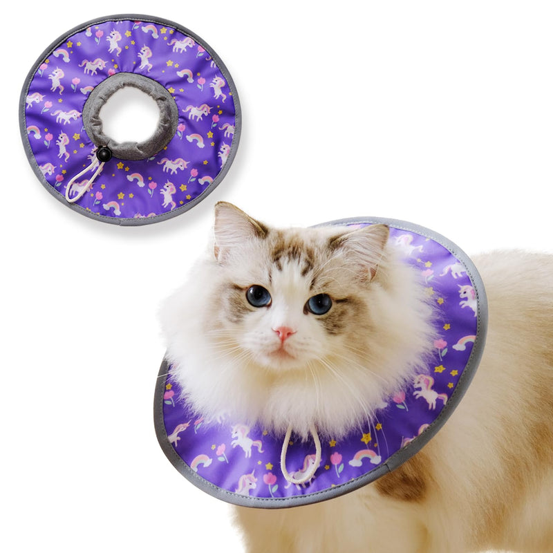 Cat Recovery Collar, Adjustable Waterproof Elizabethan E-Collar for Cats, Kittens, Small Dogs, Stop Licking Scratching After Surgery, Circular Lightweight Cute Drawstring for Easy Eating and Drinking M - PawsPlanet Australia