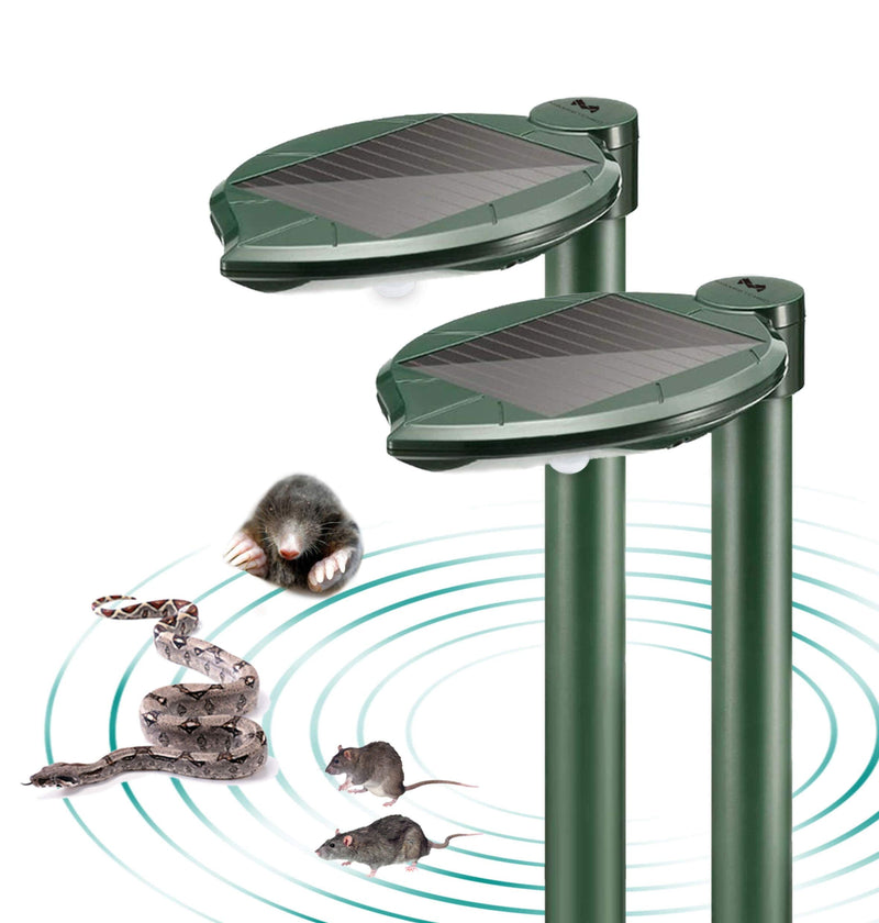 Solar Snake Repellent Ultrasonic Outdoor with LED Light, Sonic Mole Repeller Solar-Powered, Snake Mole Vole Gopher Away for Lawn Yard 2PK 2