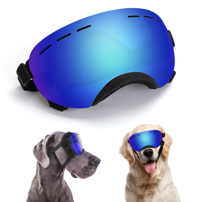 Large Dog Sunglasses Dog Goggles Pet Glasses Pet Eyewear with Adjustable Strap,Glasses for Medium Large Dog Swimming Skating Glasses UV Proof Windproof Dustproof (Black-Blue) Black-Blue - PawsPlanet Australia