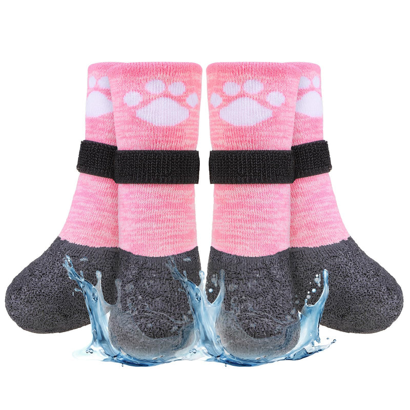 BEAUTYZOO Anti Slip Dog Socks Boots, Dog Shoes for Hot/Cold Pavement Snow Rain Days,Waterproof Grip Dog Booties Paw Protector for Hardwood Floor, Prevent Licking for Small Medium Large Senior Old Dogs Pink Small/Medium