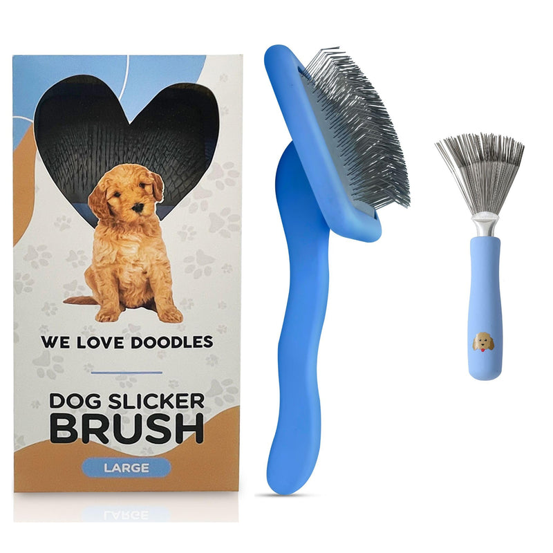 Large Slicker Brush & Slicker Brush Cleaner | Dog Doodle Brush for Grooming Pet Hair | Poodle Brush for Shedding | Long Haired Dogs | Goldendoodle Long Brush for Dogs (Large) [We Love Doodles] - PawsPlanet Australia