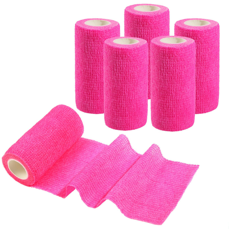 Vet Wrap - Self Adhesive Bandage Wrap Cohesive 4 Inch 5 Yards,Self Adherent Athletic Bandages for Horse Dogs Cat Pet Animals Hot Pink 6 Rolls - PawsPlanet Australia