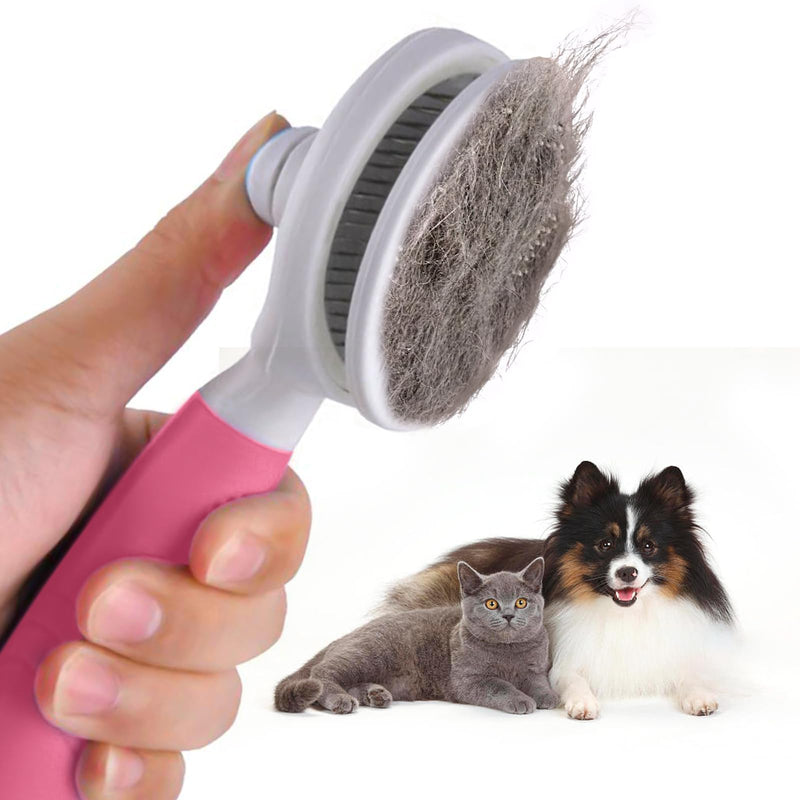 Dog Grooming Brush with Release Button Self Cleaning Slicker Brushes for Cats Dog Mats and Tangled Hair Grooming Comb Hair Brush Gently Removes Loose Undercoat Pink - PawsPlanet Australia
