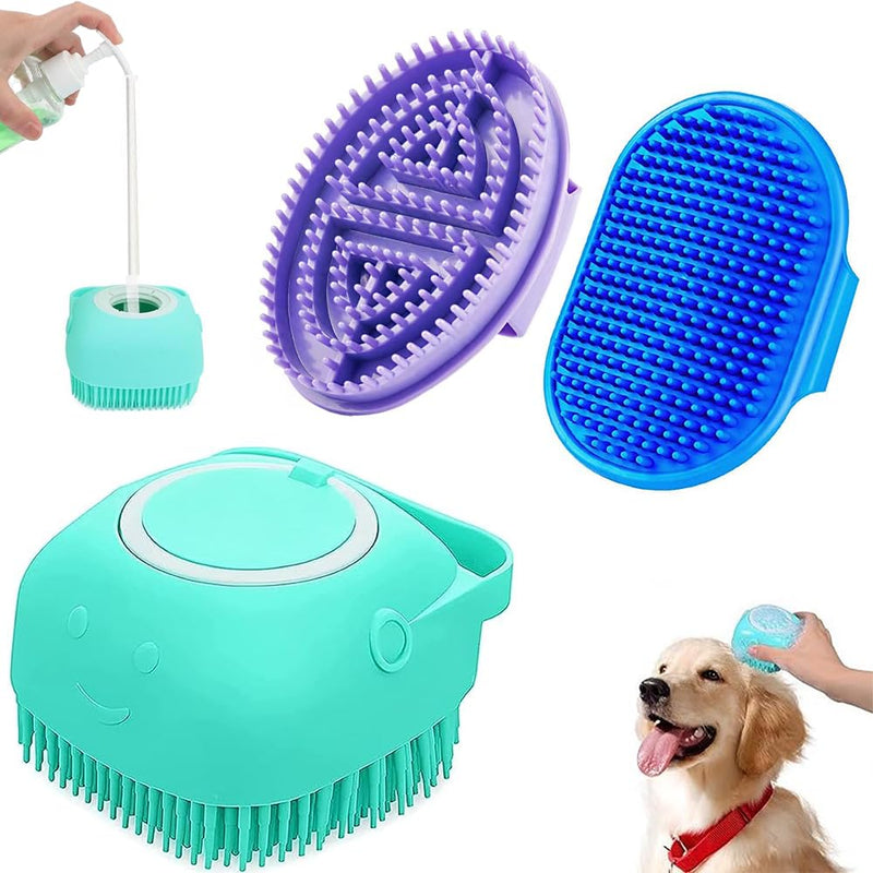 3PCS Dog Bath Brush, Dog Shampoo Brush Dog Scrubber for Bath, No Slipping Pet Shower Grooming Massaging Washing Brush with Adjustable Ring Handle for Short & Long Haired Dogs/Cats (Blue) Blue - PawsPlanet Australia