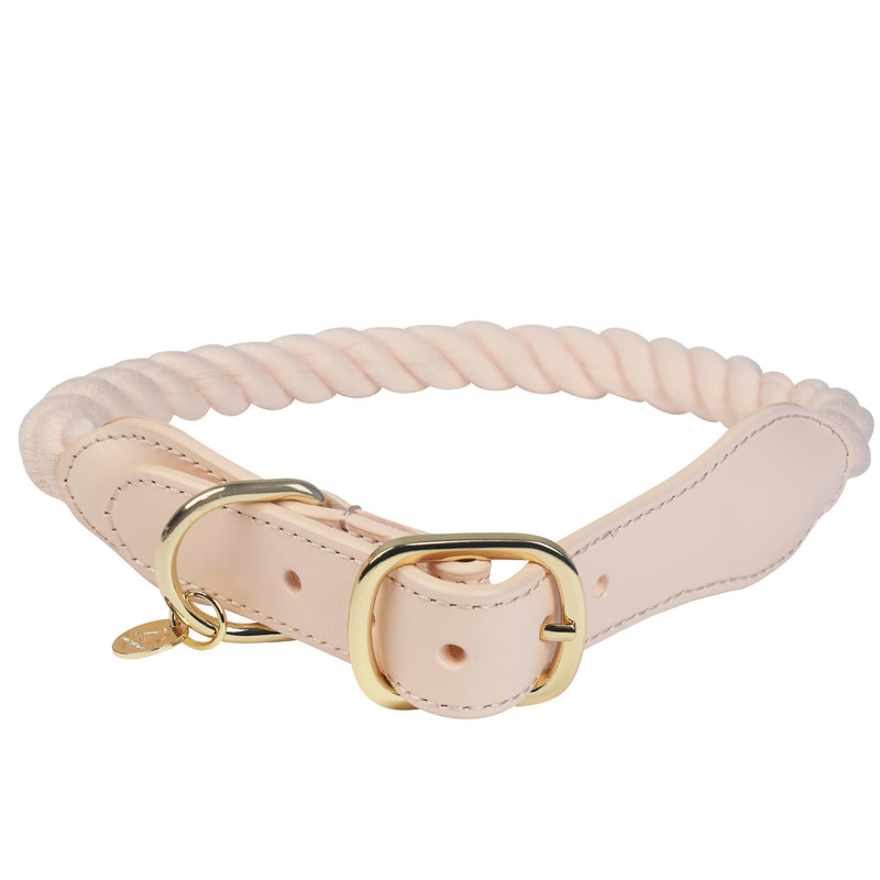 Handcrafted Cotton Rope Dog Collar for Small, Medium & Large Dogs – Soft, Hypoallergenic & Adjustable, Leather Reinforced with Rust-Proof Zinc Clasp. Perfect for Everyday Walks, Training & Weddings Light Pink Large (15" - 18") - PawsPlanet Australia