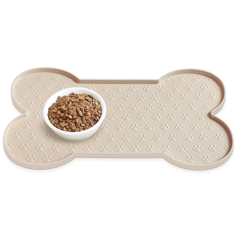 Dog Food Mat Anti-Slip Silicone Dog Bowl Mat Thicker Pet Placemat Waterproof Cat Feeder Pad with Raised Edge Puppy kitten Feeding Mats Suitable Small Medium-Sized Dogs Cats Eating Tray 19.4" x 9.8" Beige - PawsPlanet Australia