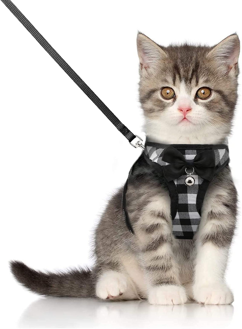 Cat Leashes and Harnesses for Walking,Breathable Soft Kittens Vest for Cats Dogs, Kitten Harness Escape Proof with Bell and Bow-Knot Decoration Christmas(XXS, Black-White) XX-Small - PawsPlanet Australia