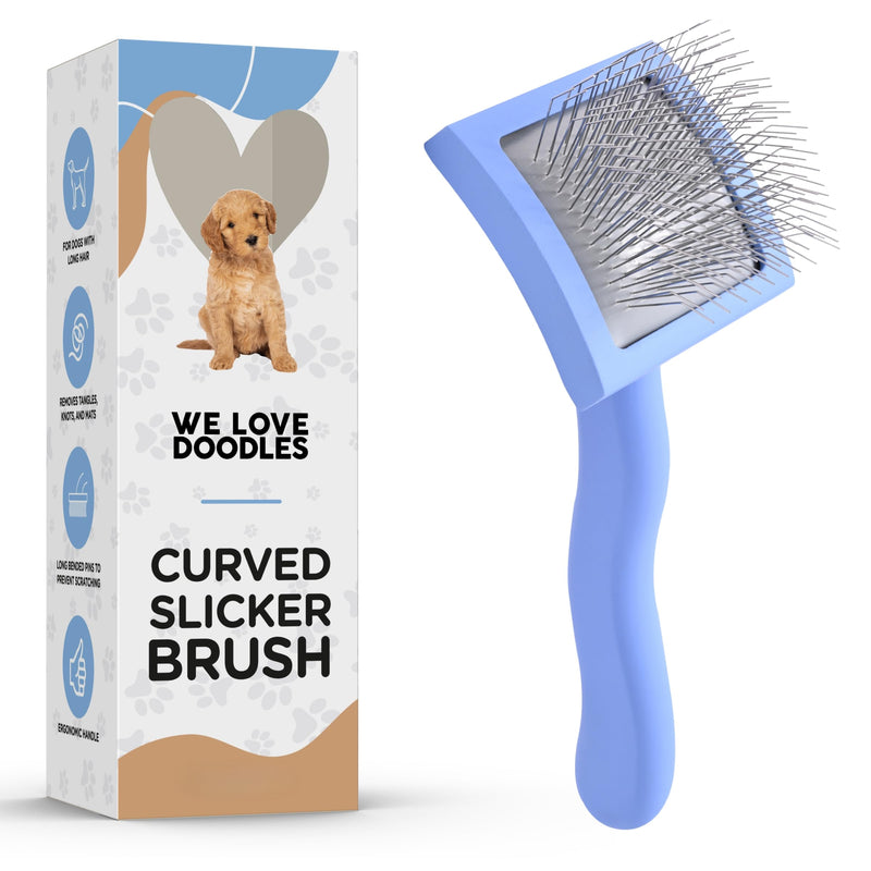 Slicker Brush for Dogs, Dog Grooming Supplies - Best Doodle & Poodle Brush for Haired Dogs - Goldendoodle Pin Detangler for Dematting (Small Curved) Small Curved - PawsPlanet Australia