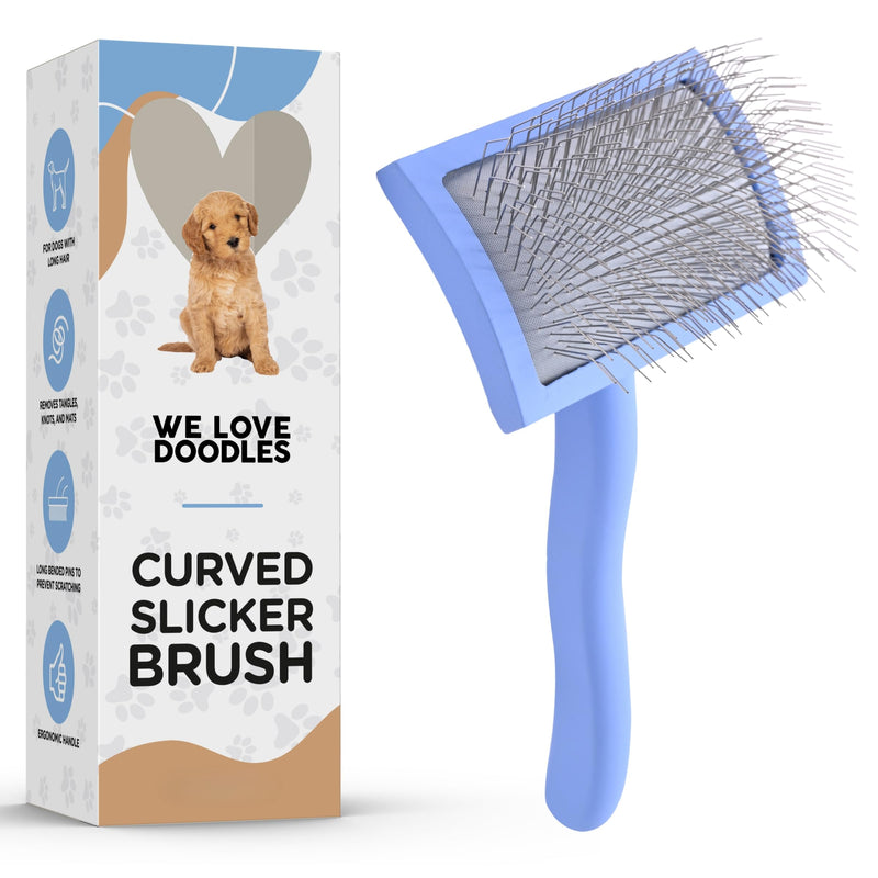 Slicker Brush for Dogs, Dog Grooming Supplies - Best Doodle & Poodle Brush for Long Haired Dogs - Goldendoodle Long Pin Detangler For Dematting (Medium Curved) Medium Curved - PawsPlanet Australia