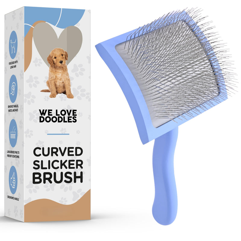 We Love Doodles Grooming Curved Slicker Brush for Long-Haired Dogs - Poodle, Golden Doodle, and Dematting (Large) Large Curved - PawsPlanet Australia