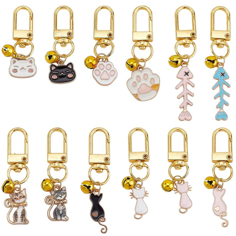 12pcs Cat Dog Collar Bells Charms, Pet Enamel Collar Bells Cat Fishbone Jewelry Bell Charms Cat Paw Alloy Collar Charm Bells for Cat Dog Rabbit Necklace DIY Keyring Pendants Bag Decor - PawsPlanet Australia