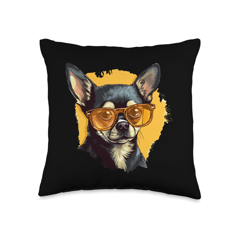 Chihuahua Chiwawa Dog Breed Pet Designs Chihuahua Chiwawa Dog Breed Pet with Sunglasses Throw Pillow, 16x16, Multicolor