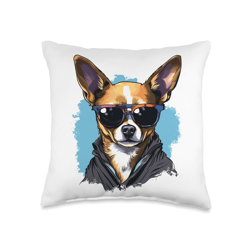 Chihuahua Chiwawa Dog Breed Pet Designs Chihuahua Chiwawa Dog Breed Pet with Sunglasses Throw Pillow, 16x16, Multicolor