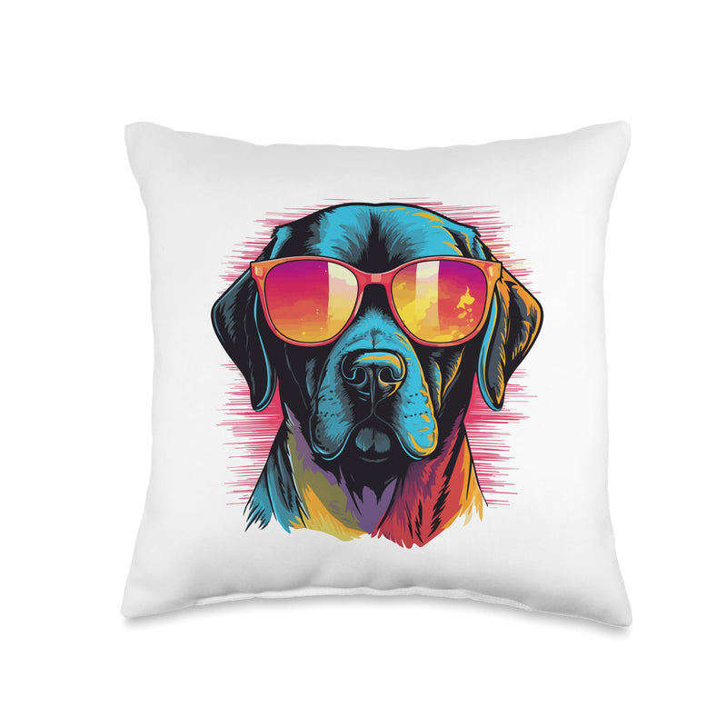 Labrador Retriever Lab Dog Breed Pet Designs Labrador Retriever Lab Dog Breed Pet with Sunglasses Throw Pillow, 16x16, Multicolor