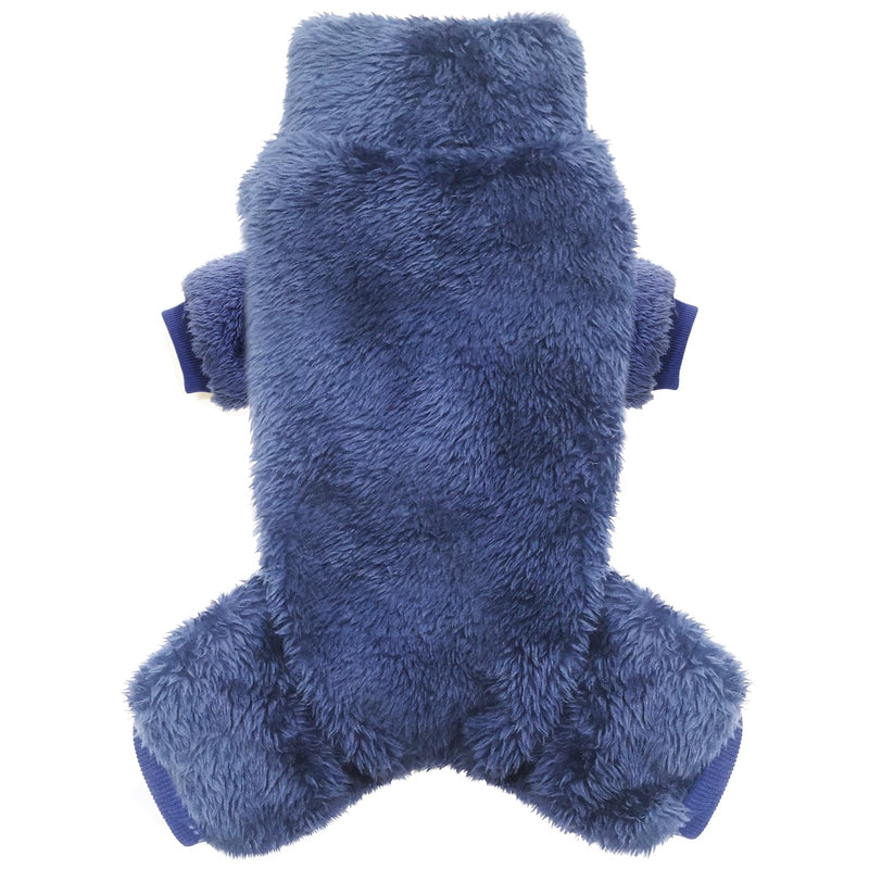 Idepet Velvet Dog Pajamas, Turtleneck Dog Sweater Fuzzy Plush Onesie Soft Cat Apparel Pet Clothes Winter Outfit Doggy Pjs Puppy Jumpsuit for Small Dogs Cats (Navy,M) Medium(Chest:14.1.0") Navy - PawsPlanet Australia