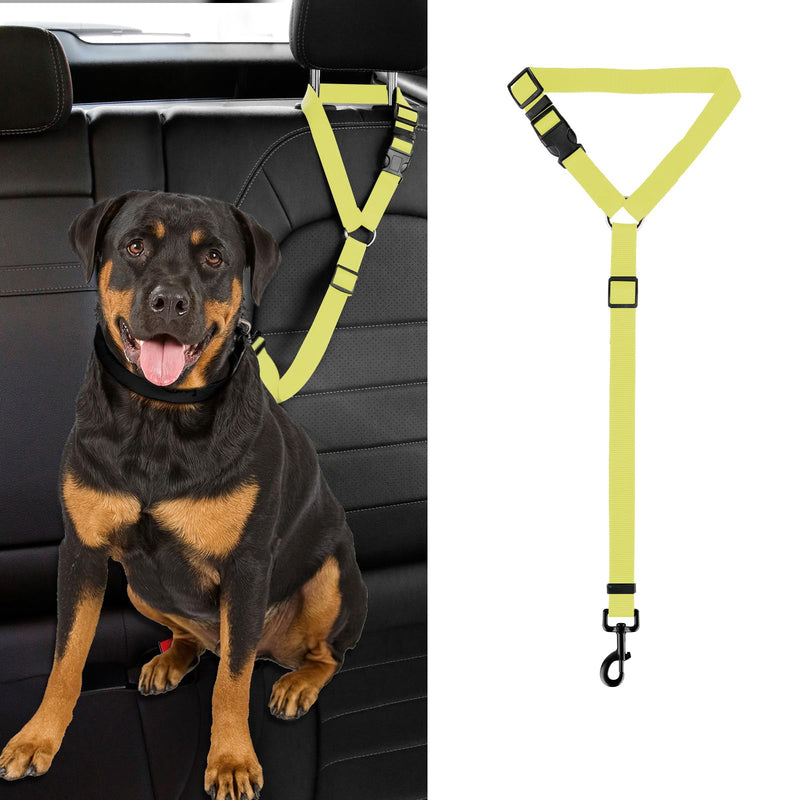 Dog Cat Safety Seat Belt Strap Car Headrest Restraint Adjustable Nylon Fabric Dog Restraints Vehicle Seatbelts Harness (Yellow, No Elastic Bungee-1pcs) Yellow - PawsPlanet Australia