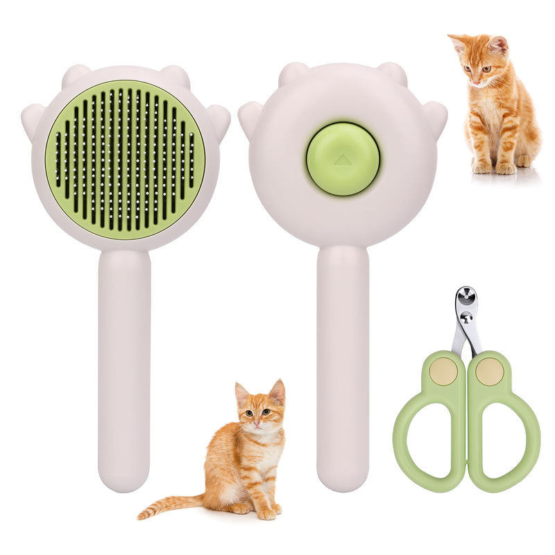 Cat Hair Cleaner Brush, Self-Cleaning Pet Brush with Release Button, Circular Cut Hole Nail Clippers for Indoor Cats (Green) Green - PawsPlanet Australia