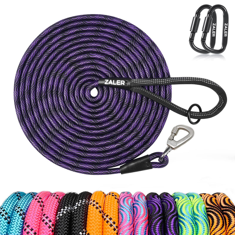 ZALER Long Dog Leash, 50 feet 30ft 20ft 15ft 10ft Dog Training Lead, Heavy Duty Check Cord Recall Leash for Dogs Training, Playing, Camping, or Backyard (30FT, Black Purple) 30FT*2/5" - PawsPlanet Australia