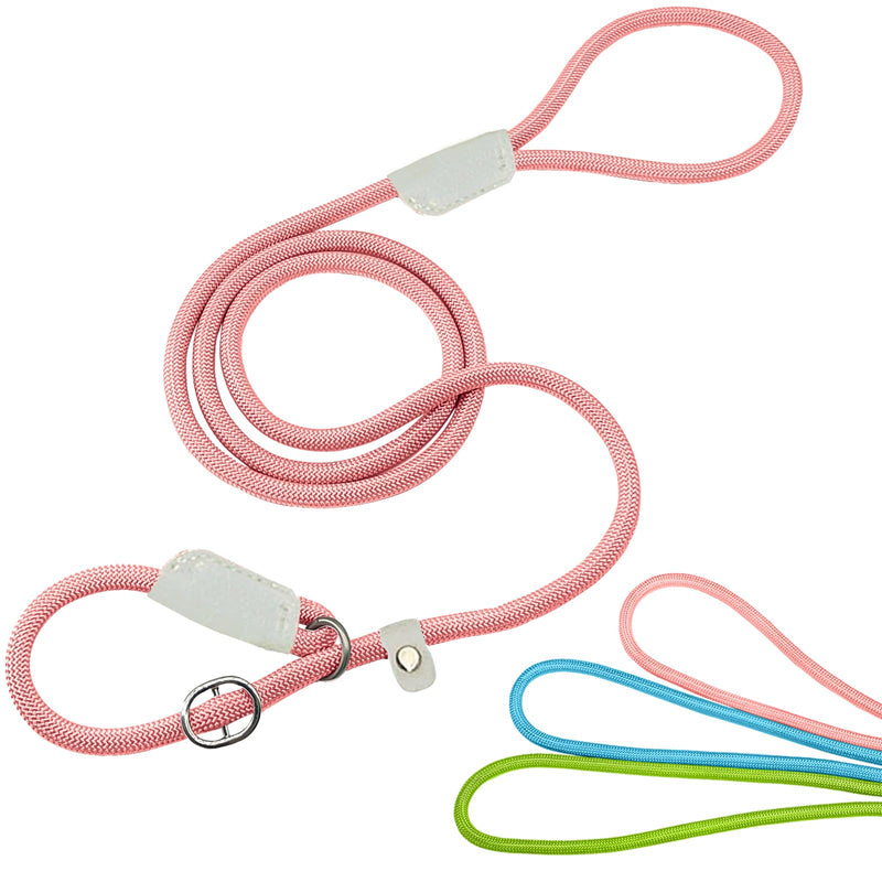 Durable Slip Lead - 5 FT Adjustable Dog Training Leash, Strong Nylon Rope Slip Leash for Large Medium Small Dogs (Pink) Pink - PawsPlanet Australia