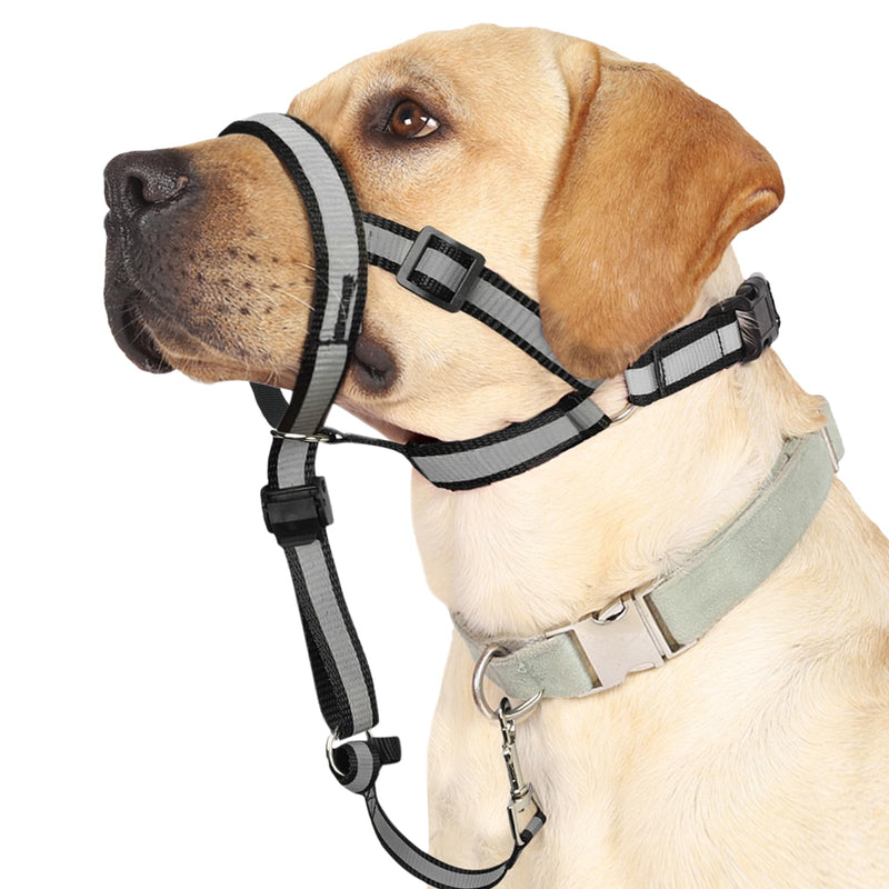 BARKLESS Reflective Head Collar, No Pull Collar for Large Dogs, Anti-pull Muzzle Leash for Large Sized Breed, Adjustable Soft Dog Halter, Nose Leash for Easy Control on Walks L (Snout: 9.5"-14") Black - PawsPlanet Australia