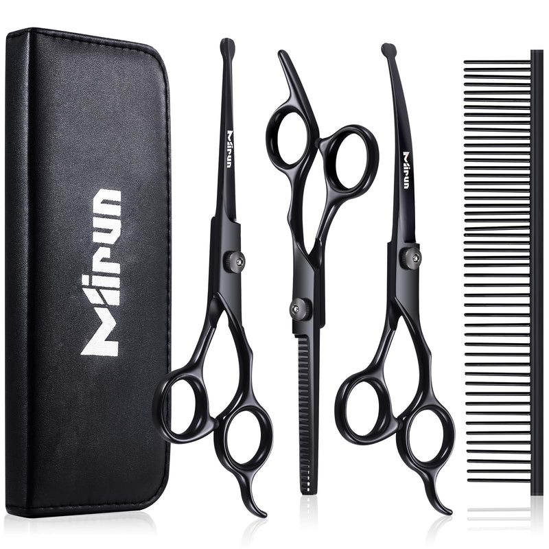 Dog Grooming Kit, 5-in-1 Titanium-plated Stainless Steel Dog Grooming Scissors, Dog Scissors for Grooming with Safety Round Tip, Grooming Scissors for Dogs & Cats, Sharp & Durable Cat Grooming Kit Black-5set - PawsPlanet Australia
