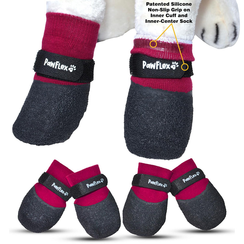 Double Dipped Thick Textured Waterproof Cotton Dog Socks | PawFlex Comfy Pawz Soft Indoor/Outdoor Pet Booties | Non-Slip Silicone Grip at Inner Wrist for No Twisting or Sliding Off| Adjustable Strap Fuchsia Small - PawsPlanet Australia