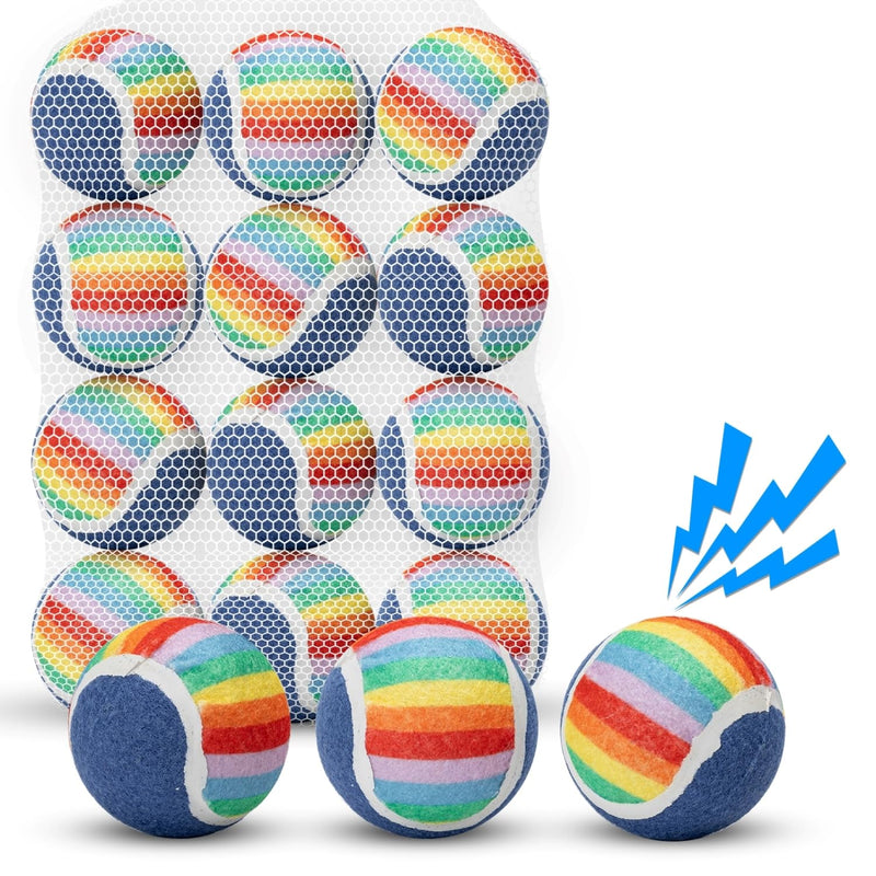 Nobleza Squeaky Tennis Balls for Dogs, 12 Pack 2.5“ Floatable Dog Tennis Balls for Small Medium Dogs, Training Safe Natural Rubber Dog Toys Balls for Dogs to Fetch Exercise, Rainbow - PawsPlanet Australia