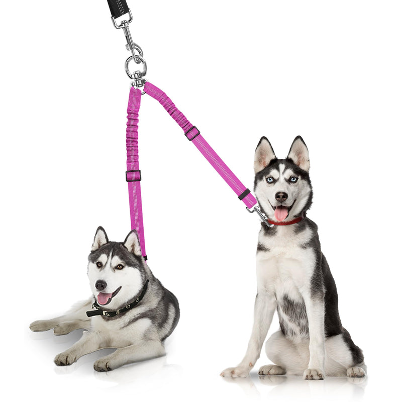 YAODHAOD Double Dog Leash,Two Dog Leash Splitter, No Tangle 360° Swivel Rotation Reflective Lead, Adjustable Length Bungee Heavy Duty Walking Training Dual Extension (Rose Red) Rose Red - PawsPlanet Australia