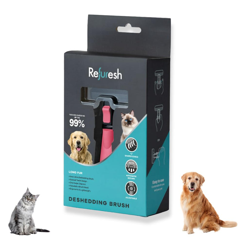 Deshedding Dog Brush for Long Hair (Medium,Pink) – Gentle Deshedding tool for Dogs & Cats – Reduces shedding, without damaging topcoat. Removes Loose Fur & Dead Undercoat. Medium Pink - PawsPlanet Australia
