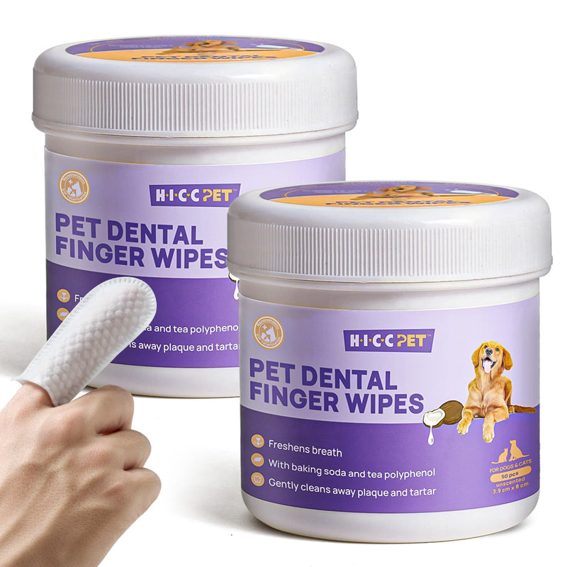 HICC Pet Teeth Cleaning Wipes for Dogs & Cats, Remove Bad Breath by Removing Plaque and Tartar Buildup No-Rinse Dog Finger Toothbrush, Disposable Gentle Cleaning & Gum Care Pet Wipes, 100 Counts Unscented 50 Count (Pack of 2) - PawsPlanet Australia