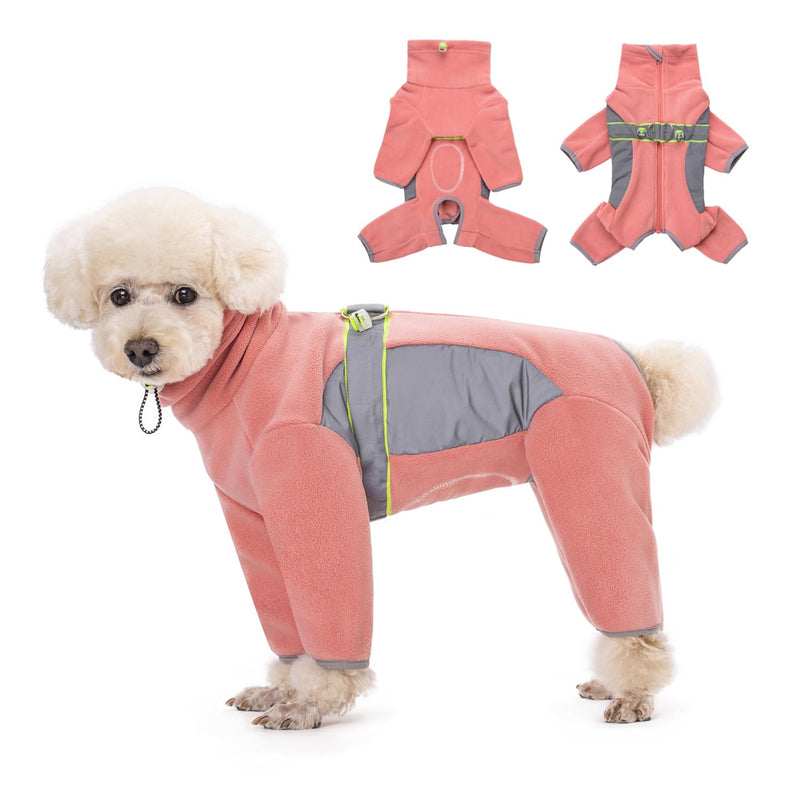 Dog Winter Warm Coats 4-Legs Fleece for Small Medium Large Dogs,High Collar Dog Cold Weather Coat Full Body,Dog Snowsuit Comfort Windproof with Reflective Zipper Leash Hole_2XL(Pink) 2XL-Back Length:15.5" Pink