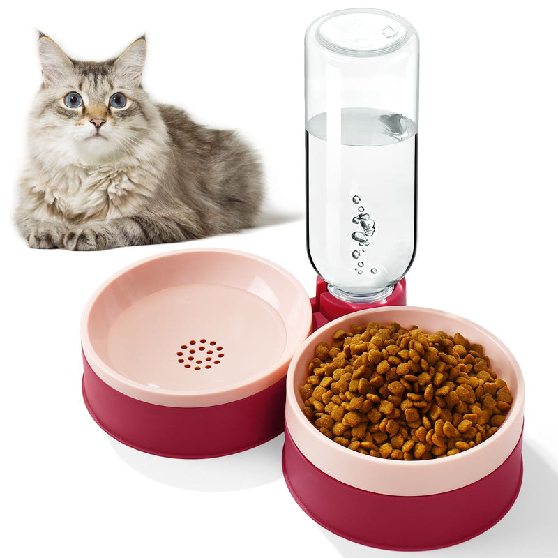 Cat Food Bowl, Cat Bowls Whisker Friendly with Water Dispenser for Cats and Small Dogs Red - PawsPlanet Australia