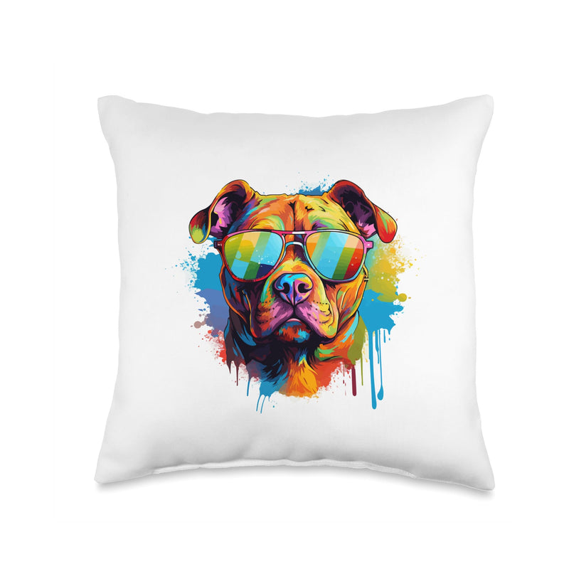Pitbull Pittie Dog Breed Pet Designs Pitbull Pittie Dog Breed Pet with Sunglasses Throw Pillow, 16x16, Multicolor - PawsPlanet Australia