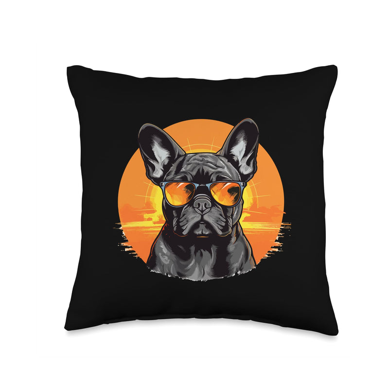 French Bulldog Frenchie Dog Breed Pet Designs French Bulldog Frenchie Dog Breed Pet with Sunglasses Throw Pillow, 16x16, Multicolor