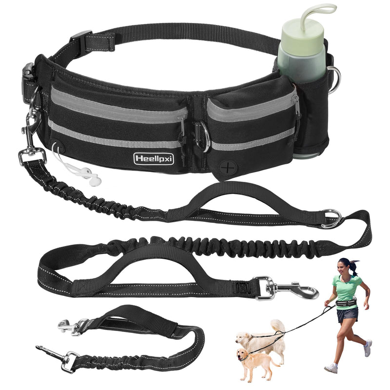 Hands-Free Waist Leash with Pouch for Two Dogs: Reflective Stitching, Dual Handle & Bungee Retractable Design – Ideal for Medium to Large Dogs (Grey) – Dog Walking Accessories Grey - PawsPlanet Australia