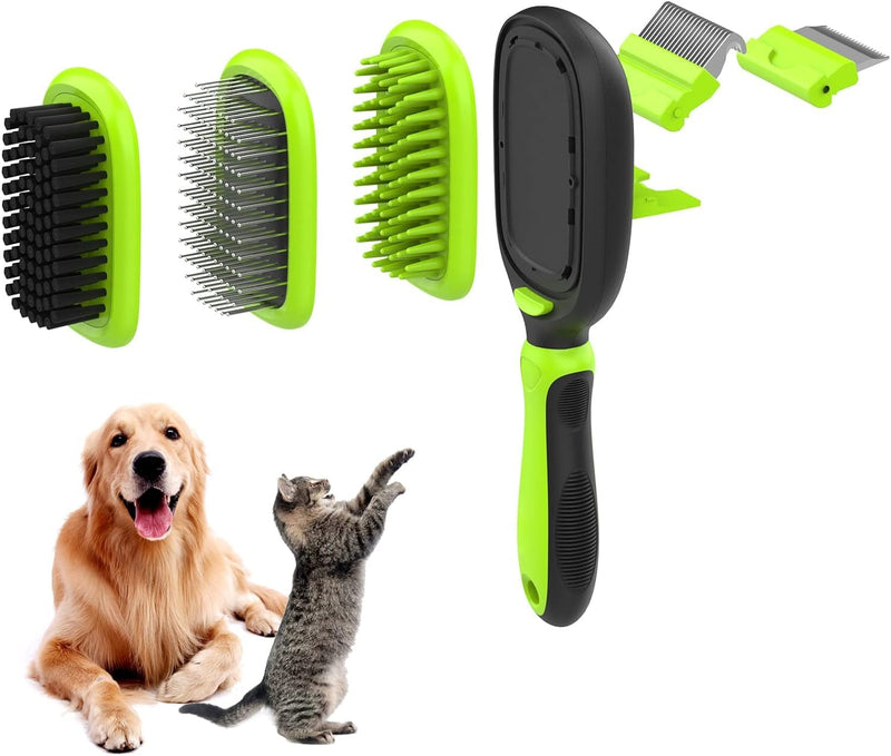 Pet Grooming Brush, Double Sided Detachable Shedding Dog Cat Brush, 5 in 1 Dog Grooming Brush for Shedding Long & Short Haired Dogs, Hair Removing, Bath&Massage, Reduce 95% Shedding Hair - PawsPlanet Australia