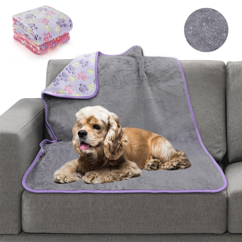 YUEPET Waterproof Dog Blankets, 2 Pack Washable Dog Blankets for Bed Couch Sofa Protector Fleece Flannel Puppy Blanket Soft Plush Reversible Throw Blanket for Medium Large Dog Cat 40"×30"(Purple+Pink) 40"×30" Purple+pink(2pack) - PawsPlanet Australia