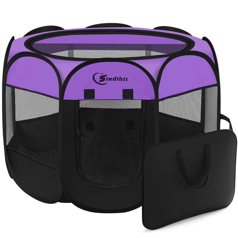 Dog Cat Playpen, Puppy Pet Playpen, Small Dogs Tent Crates Cage Indoor/Outdoor, Portable Pop Up Dog Kennel Playpen with Carrying Case for Dogs/Cats/Rabbits,Purple Purple