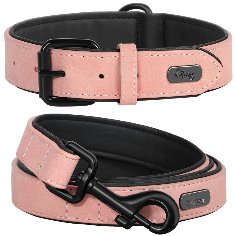 Didog Soft Padded Leather Dog Collar and Leash Set, Adjustable Pink and Breathable Pet Collars with 4FT PU Leather Dog Leash for Small Medium Large Dogs, Pink, L L: Fit Neck 14-18"(22-44 lbs) Pink Set - PawsPlanet Australia