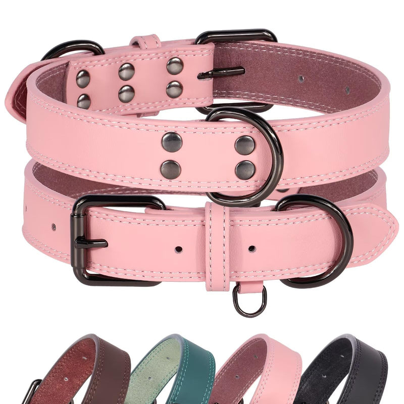 Didog Genuine Leather Dog Collar for Large Dogs, Durable and Soft Pink Dog Collars with Double D Rings and Metal Buckle,Pink,XL XL:Neck 17-21",Width 1¼"