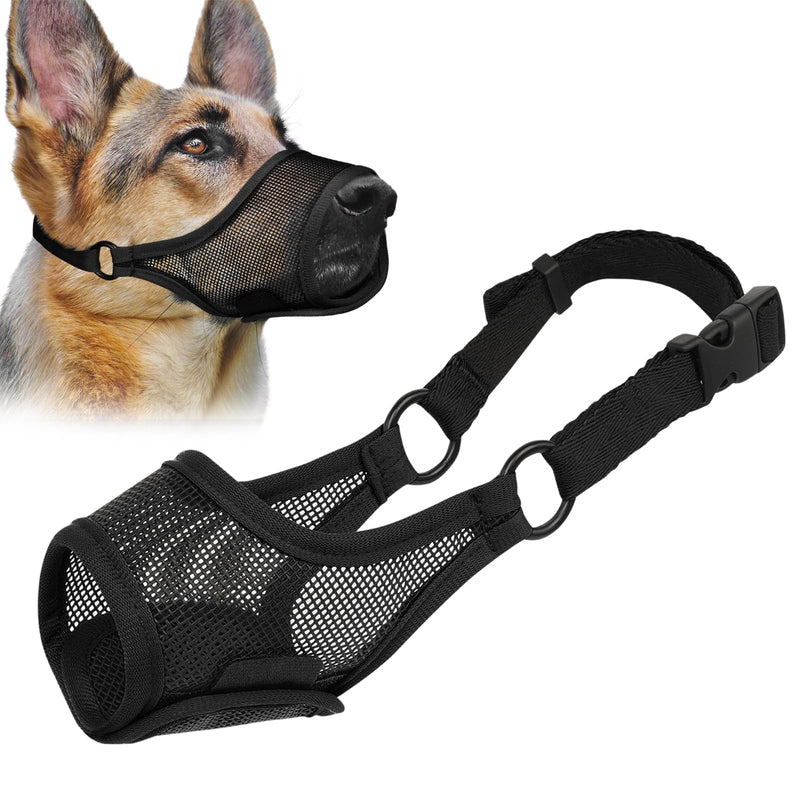 LUCKYPAW Dog Muzzle, Mesh Muzzle for Large Medium Small Dogs, Soft Mouth Guard for Biting Chewing, Breathable Mouth Guard with Adjustable Strap for Training(Black, XL(Snout:11"-12.25")) Black XL(Snout:11"-12.25")