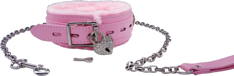 AWISZZZ Pets Dog and Cat Gothic Leather Collar Tie Long Lead Chain Strong Durable with Love Lock and Collar Necklace Neck Size Adjustable Collar for Women Pets - Pink