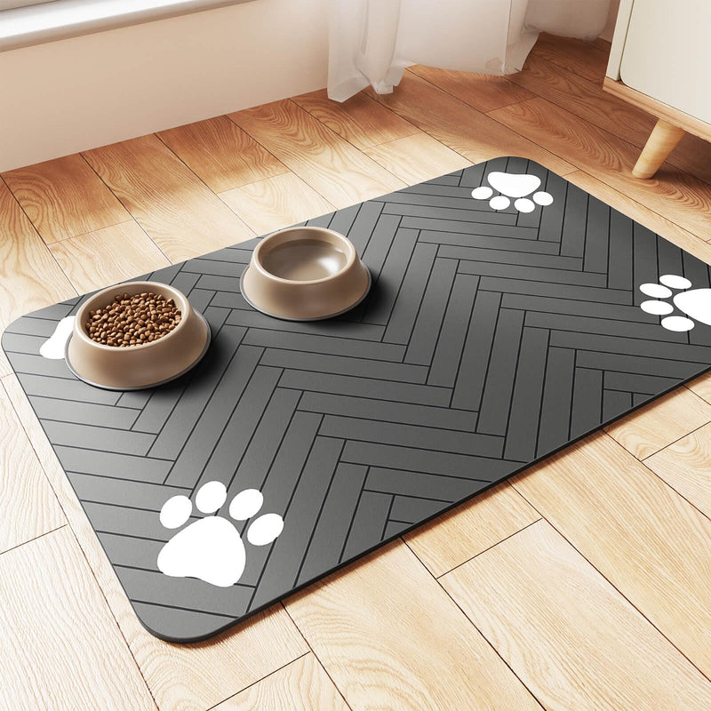 Pet Feeding Mat-Absorbent Pet Placemat for Food and Water Bowl, with Waterproof Rubber Backing, Quick Dry Water Dispenser Mat for Dog and Cat (12"x20", Striped Dark Gray) 12"x20" - PawsPlanet Australia