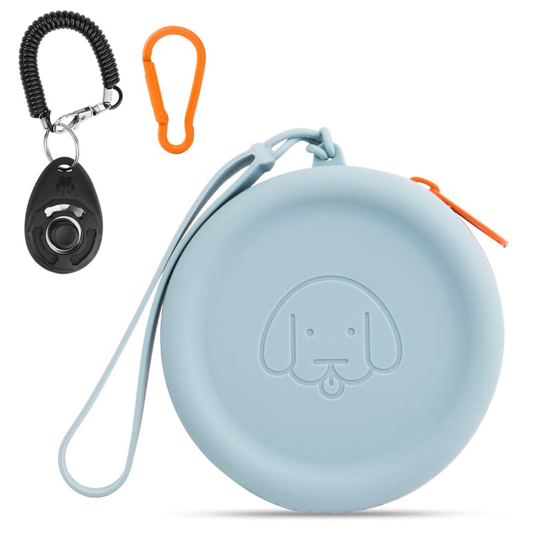 WALLFID Silicone Dog Treat Pouch Small Bag,with Pet Training Clicker,Walking Bag for Dog and Cat, Pocket Size, Easy to Clean, Odorless, Zipper Design,Moisture-Proof,Travel Walking Bag.(Sky Blue) Sky Blue 1PCS - PawsPlanet Australia