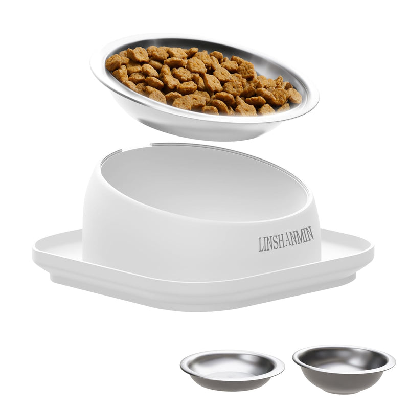 Cat Bowls Elevated Tilted Whisker Friendly, Cat Food Bowls for Indoor Cats, Shallow Cat Food Dishes Stainless Steel, Slanted Flat Plastic Feeder Elevated Angled Design.(White) White - PawsPlanet Australia