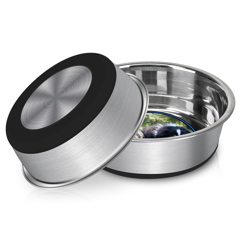 Grehge Steel Anti-Slip Dog Bowls,Non-Slip Stainless Steel Pet Bowl with Foot Mat - Perfect for Mess-Free Mealtime,Quiet Pet Bowls for Cats and Dogs, Dry and Wet Foods,5.5in Single Pack 5.5inch black - PawsPlanet Australia